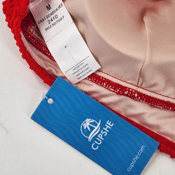 Cupshe Red Plunging Bikini Triangle Top Size Medium Padded Swimwear Sexy Luxe - Picture 6 of 9
